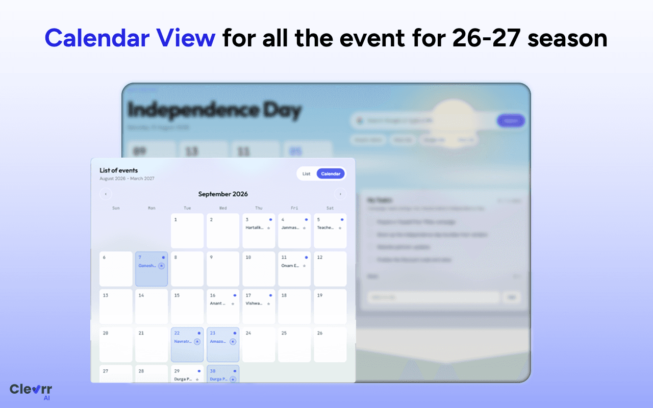 FY26-27 festival calendar view in the D2C Festival Extension
