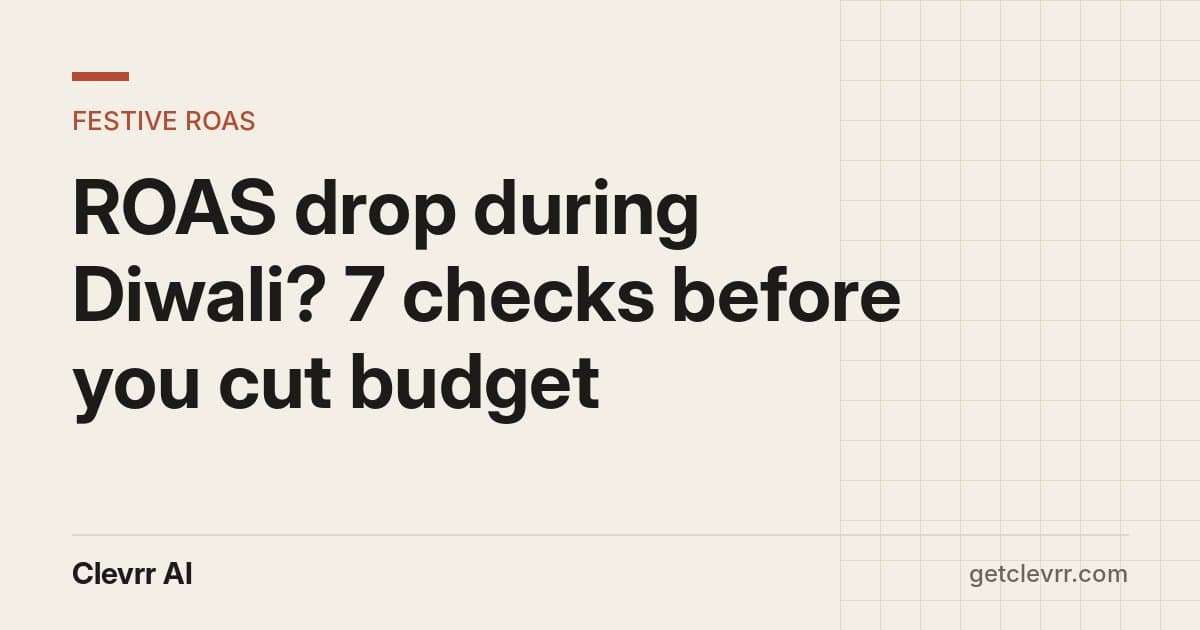Header reading 'ROAS drop during Diwali? 7 checks before you cut budget' with the Clevrr AI wordmark.